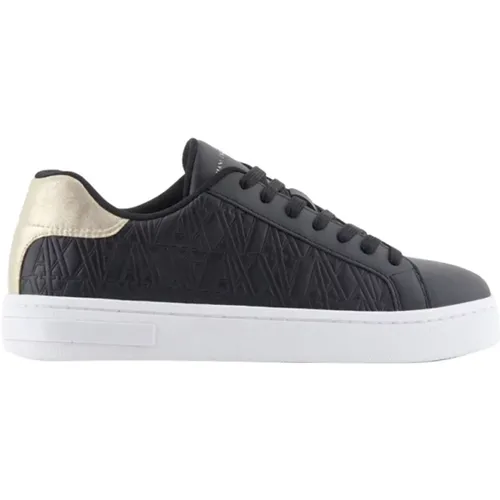 Schwarz+Hellgold Sneakers für Frauen,Schwarze Leder-Sneakers mit geometrischem Muster - Armani Exchange - Modalova