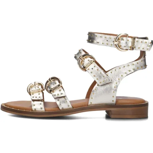 Goldene Metallic-Sandalen mit Nieten , Damen, Größe: 40 EU - Bronx - Modalova