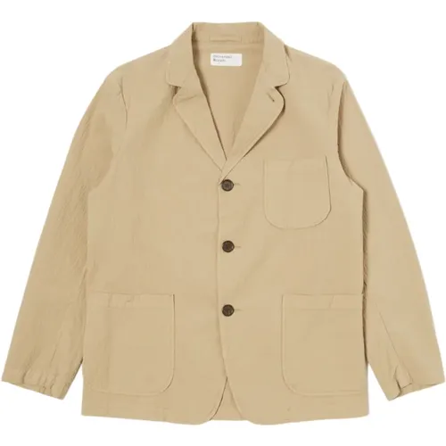 Three Button Jacket In Summer Oak Seersucker II , male, Sizes: S, L - Universal Works - Modalova