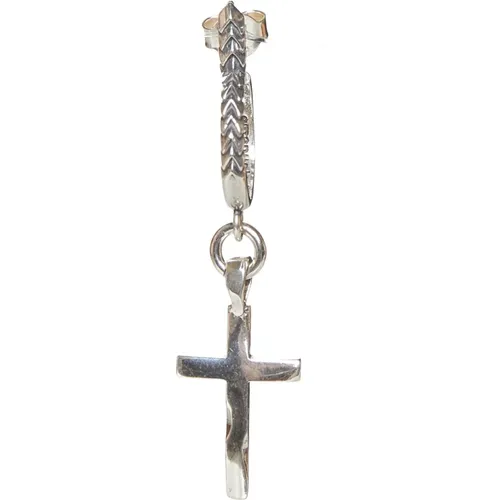 Silber Kreuz Ohrring Geprägtes Finish Anhänger - Emanuele Bicocchi - Modalova