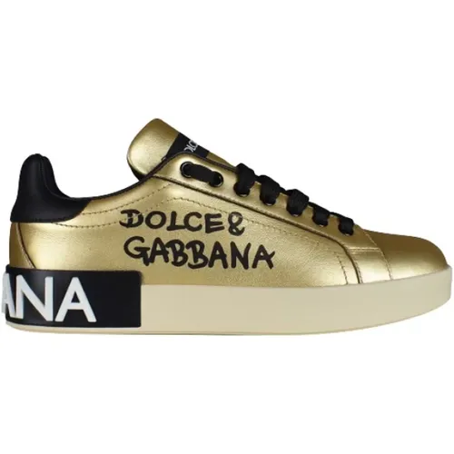 Foiled Calfskin Portofino Sneakers - Dolce & Gabbana - Modalova