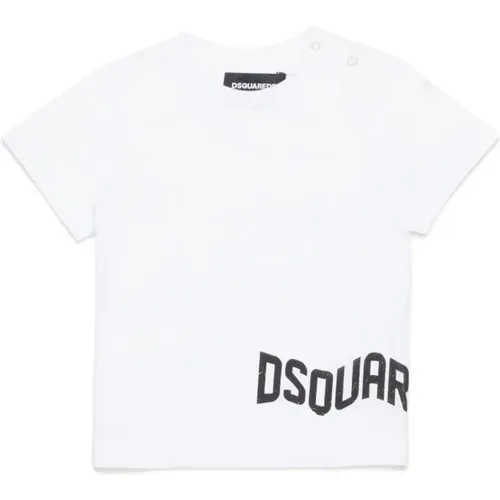 Wellen-Effekt Logo T-Shirt,Weiße Baumwoll-T-Shirt mit Logo-Print - Dsquared2 - Modalova