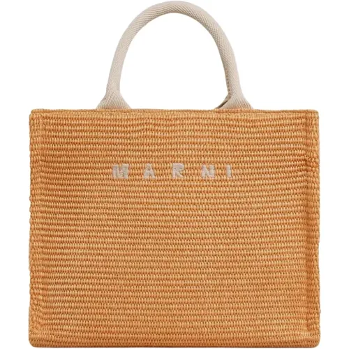 Kleine Natur Raffia Tote Tasche , Damen, Größe: ONE Size - Marni - Modalova