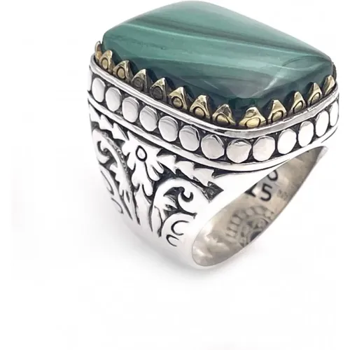 Sterling Silver Malachite Ring , unisex, Sizes: 58 MM - Jalan Jalan - Modalova