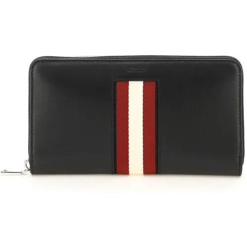 Leather Zip-Around Wallet with Stripe Ribbon Insert , male, Sizes: ONE SIZE - Bally - Modalova