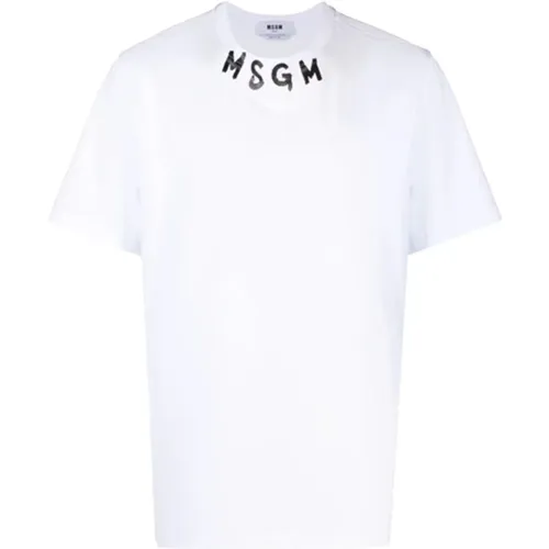 Pinselstrich Logo Weißes T-Shirt - Msgm - Modalova