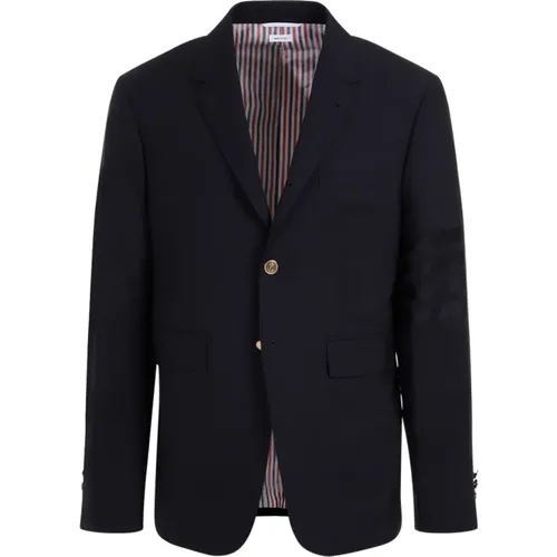 Blaue Wollblazer mit 4-Bar Streifen - Thom Browne - Modalova