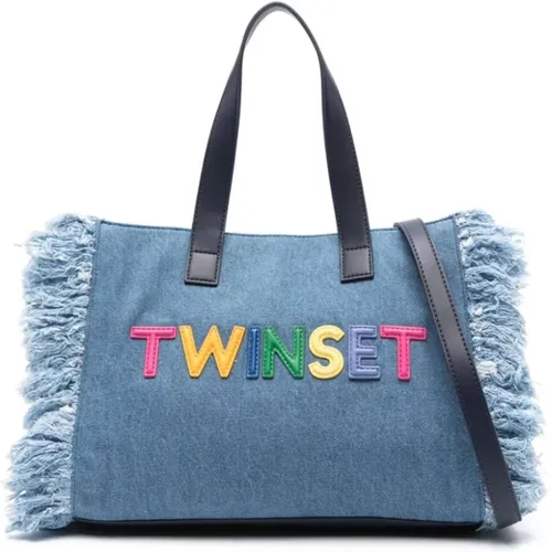 Denim Twin-Set Bags with Fringe Detailing , female, Sizes: ONE SIZE - Twinset - Modalova
