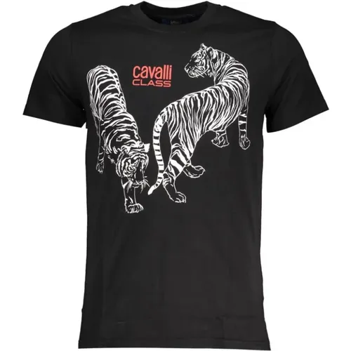 Schwarzes T-Shirt mit Print-Logo , Herren, Größe: L - Cavalli Class - Modalova