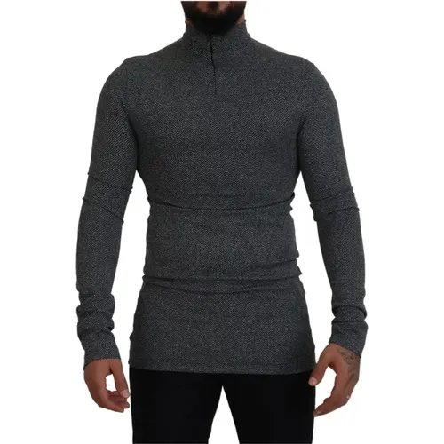 Dunkelgrauer Logo Pullover Sweater , Herren, Größe: M - Dolce & Gabbana - Modalova