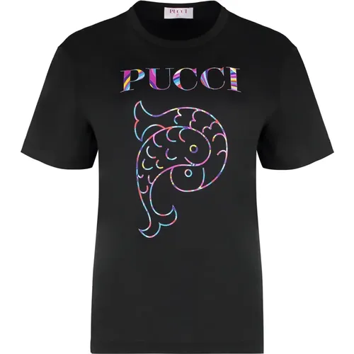 Multicolor Print Baumwoll-Crew-Neck T-Shirt , Damen, Größe: XS - EMILIO PUCCI - Modalova