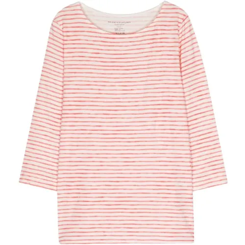 Red Striped T-shirt and Polo , female, Sizes: L, S, M - majestic filatures - Modalova