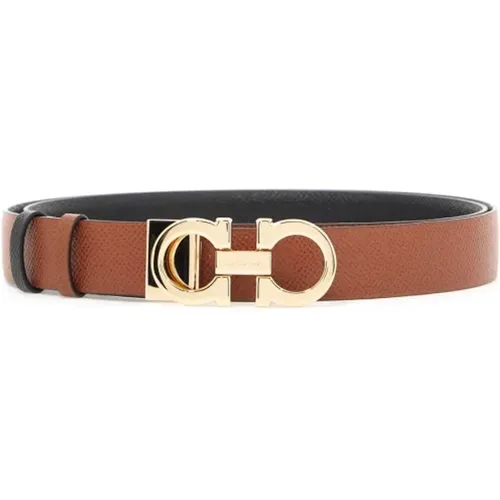 Reversible hammered leather belt with Gancini buckle , female, Sizes: 100 CM - Salvatore Ferragamo - Modalova