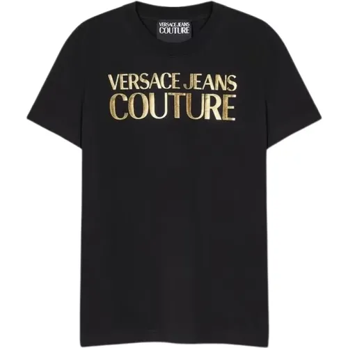 Tee with Gold Branding , male, Sizes: 2XL, XS, S, XL, 3XL - Versace Jeans Couture - Modalova