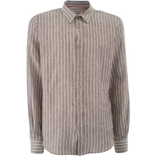 Brown Linen Long Sleeve Shirt , male, Sizes: 3XL, XL, S, L, M, 2XL - YES ZEE - Modalova