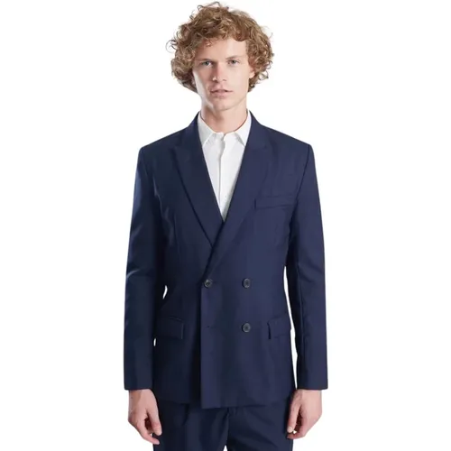 Navy Wool Double-Breasted Suit Jacket , male, Sizes: 2XL, XL - L'Exception Paris - Modalova