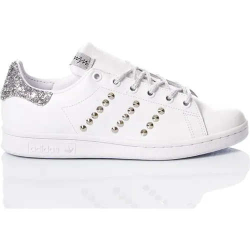 Handmade Silver White Sneakers , female, Sizes: 6 1/3 UK, 5 UK, 5 2/3 UK, 3 2/3 UK, 4 1/3 UK, 7 2/3 UK, 3 UK, 8 1/3 UK - Adidas - Modalova