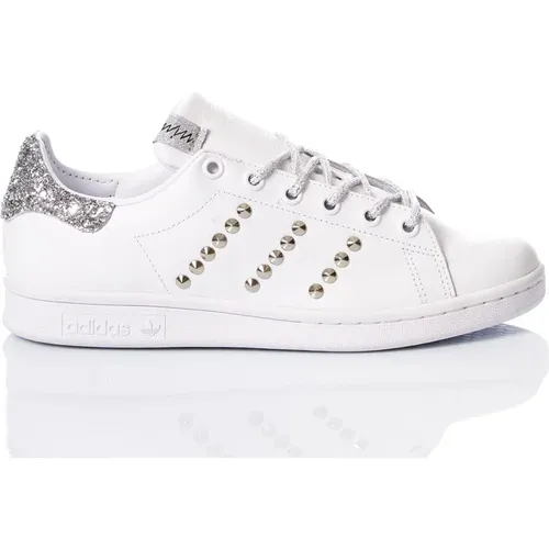 Handmade Silver White Sneakers , female, Sizes: 6 1/3 UK, 5 UK, 5 2/3 UK, 7 UK, 3 2/3 UK, 4 1/3 UK, 7 2/3 UK, 3 UK, 8 1/3 UK - Adidas - Modalova
