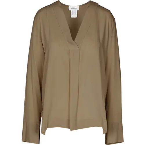 Crepe Blouse with V-Neck and Slouched Shoulders , female, Sizes: 2XS, S, M - Ottod'Ame - Modalova