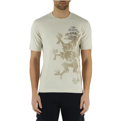Baumwoll T-Shirt mit Logo-Stickerei vorne , Herren, Größe: M - aeronautica militare - Modalova