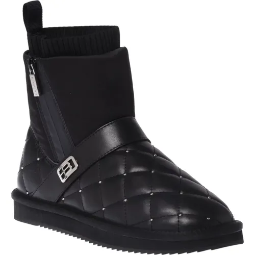 Ankle boots in quilted leather and nylon with studs , Damen, Größe: 37 EU - Baldinini - Modalova