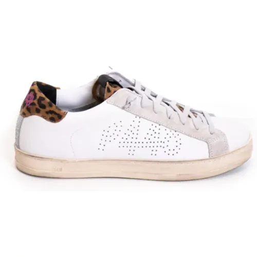 Weiße Ledersneakers mit Leopardenmuster , Damen, Größe: 40 EU - P448 - Modalova