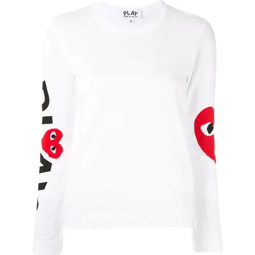Weißes Grafik Langarm T-Shirt , Damen, Größe: L - Comme des Garçons Play - Modalova