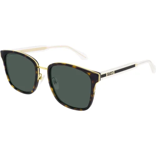 Havana/Green Sonnenbrillen , Herren, Größe: 55 MM - Gucci - Modalova