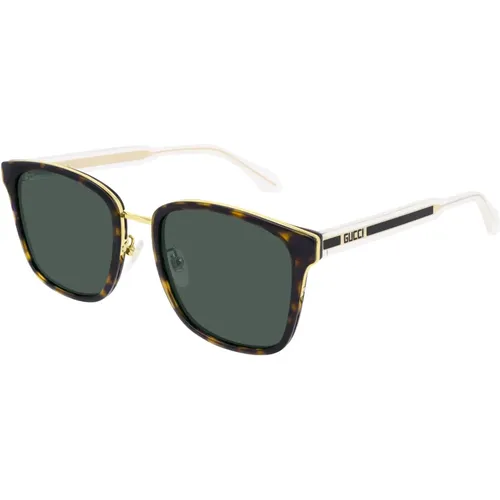 Havana/Green Sunglasses , male, Sizes: 55 MM - Gucci - Modalova