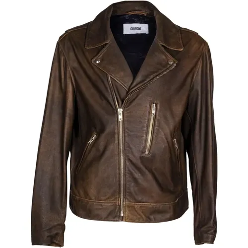 Herren Biker Lederjacke - Mauro Grifoni - Modalova