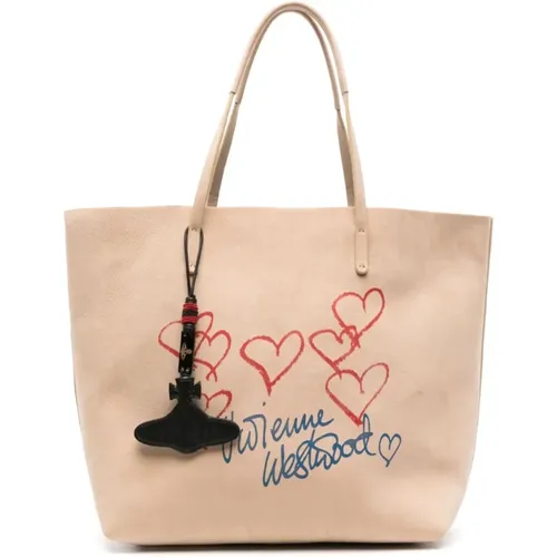 Leder Herzdruck Tote Tasche , Damen, Größe: ONE Size - Vivienne Westwood - Modalova