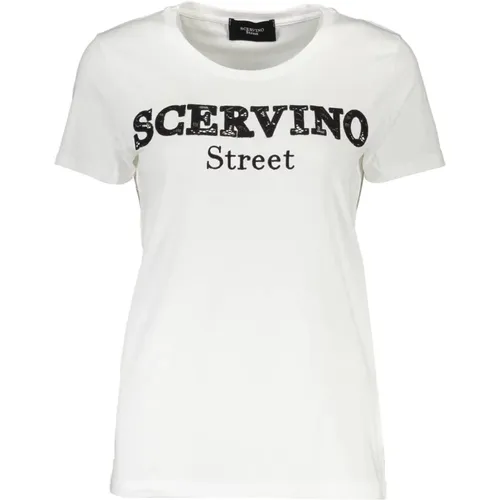 Besticktes weißes Baumwoll-T-Shirt , Damen, Größe: XS - Ermanno Scervino - Modalova