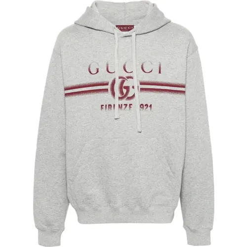 Mélange Baumwoll-Hoodie mit Logo-Print - Gucci - Modalova