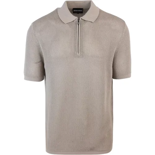 Mesh Polo Zip T-shirt , male, Sizes: M, S, L - Emporio Armani - Modalova