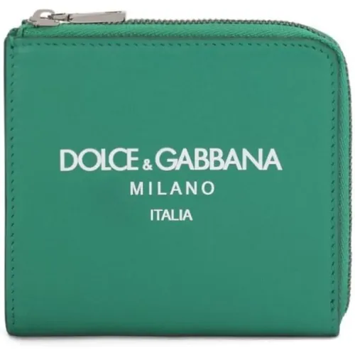 Grüne Logo-Print Lederbrieftasche - Dolce & Gabbana - Modalova