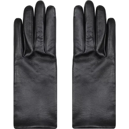 Schwarze Lederhandschuhe mit Metall-Logo , Damen, Größe: 7 IN - Saint Laurent - Modalova