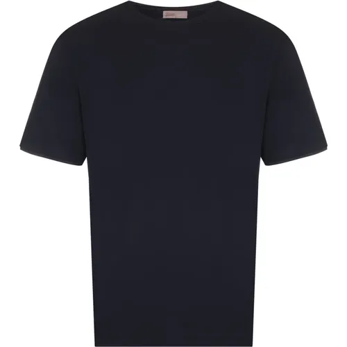 Blaue Crew Neck T-shirts mit Logo , Herren, Größe: S - Herno - Modalova