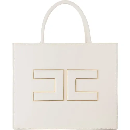 Weiße Synthetikleder Shopper Tasche , Damen, Größe: ONE Size - Elisabetta Franchi - Modalova