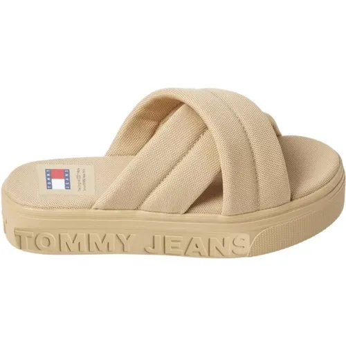 Flache Sandale Lettering Flatform , Damen, Größe: 39 EU - Tommy Jeans - Modalova