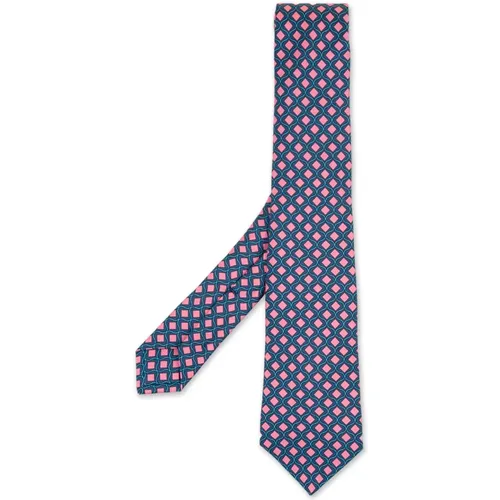 Blue Silk Tie with Pink Diamonds , male, Sizes: ONE SIZE - Kiton - Modalova