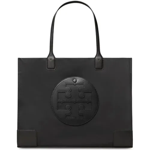 Schwarze Tote Tasche mit geprägtem Logo , Damen, Größe: ONE Size - TORY BURCH - Modalova