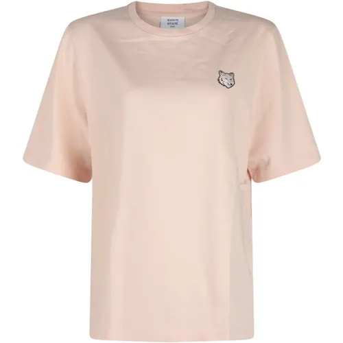 Beiges Baumwoll-Logo-T-Shirt , Damen, Größe: XS - Maison Kitsuné - Modalova