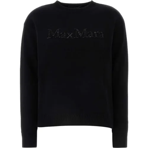 Schwarzer Wollpullover mit Rippenstrick Rundhalsausschnitt , Damen, Größe: M - Max Mara - Modalova