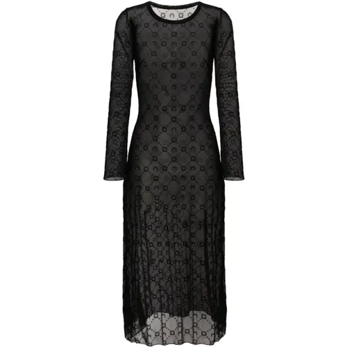 Schwarzes Mesh-Kleid mit Halbmond-Stickerei , Damen, Größe: L - Marine Serre - Modalova