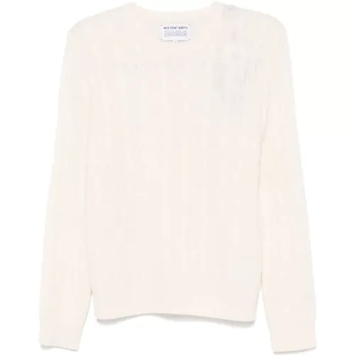 Cream Cable Knit Sweater with Logo , female, Sizes: L, M, S - MC2 Saint Barth - Modalova