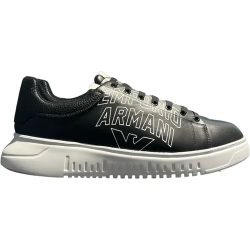Schwarze Ledersneakers Ss23 , Herren, Größe: 43 1/2 EU - Emporio Armani - Modalova