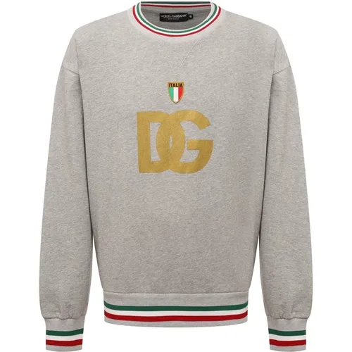 Grauer Baumwoll-Sweatshirt mit Logo-Detail - Dolce & Gabbana - Modalova