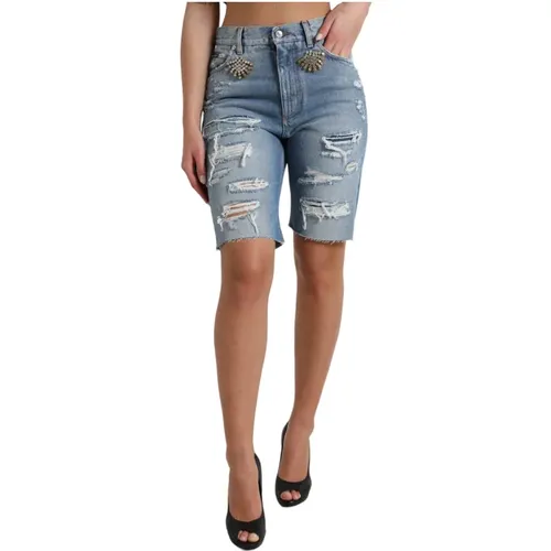 Hohe Taille verzierte Bermuda Denim Shorts - Dolce & Gabbana - Modalova