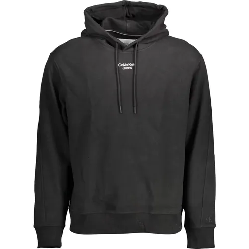 Schwarzer Baumwollkapuzenpullover mit Logo-Print , Herren, Größe: XL - Calvin Klein - Modalova