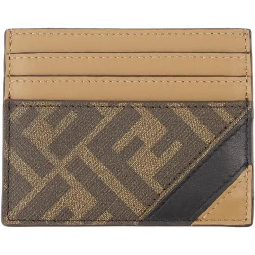 Leather Card Holder with FF Print , male, Sizes: ONE SIZE - Fendi - Modalova